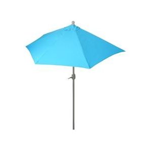 Mendler Parasol halfrond Parla, halfparasol balkonparasol, UV 50+ polyester/aluminium 3kg ~ 270cm turquoise zonder voet - blauw Textiel 52379