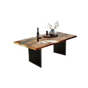 SIT Möbel Eettafel gemaakt van gerecycled afvalhout | Bord 40 mm kleurrijk | Metalen frame zwart | B220xD100xH76 cm | 16105-11 | Serie TOPS & TABLES - meerkleurig Multi-materiaal 16105-11
