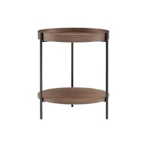 SalesFever bijzettafel Ø 44 cm | rond | met 2 planken | MDF met essenhoutfineer | metalen onderstel | B 44 x D 44 x H 49 cm | walnoot - zwart - Multi-materiaal 367520