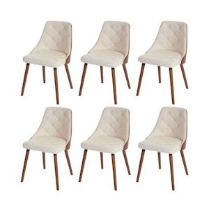 Mendler Set van 6 eetkamerstoelen HWC-A75, bezoekersstoel keukenstoel, walnoot-look gebogen hout ~ kunstleer crème - beige Synthetisch materiaal 48414+48414+48414