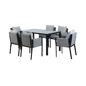 Möbilia tuinset | 1 tafel, 6 stoelen | staal zwart, glas en olefin in grijs | 28020041 | Serie GARTEN - meerkleurig 28020041