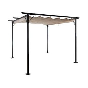 Mendler Pergola HWC-C42, tuinpaviljoen, stevig 6cm frame + schuifdak ~ 3x3m crème - beige Metaal 45116