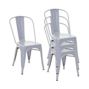 Mendler Set van 4 stoelen HWC-A73, bistrostoel stapelbaar, metalen industrieel ontwerp stapelbaar ~ grijs - grijs Metaal 70794