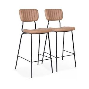 Oviala Business Set van 2 hoge stoelen in lichtbruin gecoat textiel - bruin Textiel 108250