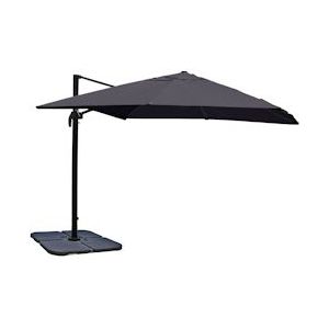 Mendler Zweefparasol HWC-A96, parasol, 3x3m (Ø4.24m) polyester/aluminium 23kg ~ antraciet met voet - zwart Textiel 138988+31831