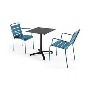 Oviala Business Set van grijze laminaat tuintafel en 2 Pacific blauwe fauteuils - Oviala - blauw Metaal 108238