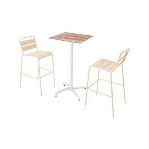 Oviala Business Set van donker eiken laminaat hoge tafel en 2 ivoorkleurige hoge stoelen - beige 110584