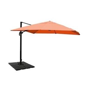Mendler Zweefparasol HWC-A96, parasol, 3x4m (Ø5m) polyester/aluminium 26kg ~ terracotta met voet - oranje Textiel 134330+35661