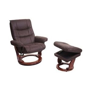 MCA Relaxfauteuil HWC-J42, TV-fauteuil TV-fauteuil kruk, stof ~ zwart-bruin imitatiesuède, frame walnoot-look - bruin Textiel 78129