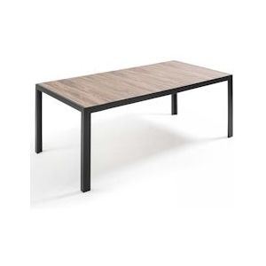 Oviala Business Tuintafel met aluminium frame en houtlook keramiek - grijs Aluminium 104150