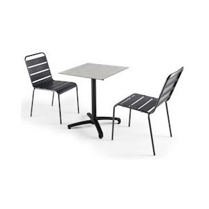 Oviala Business Set van licht betonnen laminaat terrastafel en 2 grijze stoelen - grijs Metaal 108191