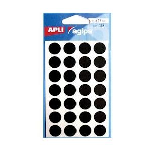 Agipa ronde etiketten in etui diameter 15 mm, zwart, 168 stuks, 28 per blad - 3270241118476