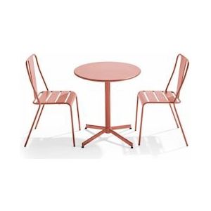Oviala Business Ronde tafel en 2 bistrostoelen in leem - Oviala - roze Staal 109501