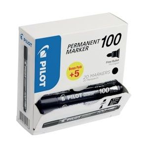 Pilot permanent marker 100, XXL doos met 15 + 5 stuks, zwart - zwart 002703