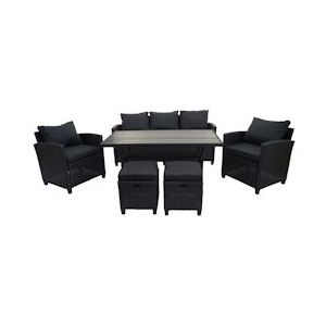 Mendler Poly rotan set HWC-E95, tuin/lounge set zitgroep, gesponnen poly halfrond rotan ~ zwart, antraciet kussens - grijs Kunststof 76184+76185+76186