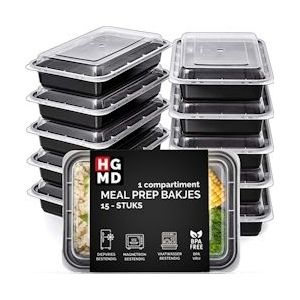 HGMD Meal Prep Bakjes - 15 stuks - 1 compartiment - Lunchbox - Diepvriesbakjes - Vershoudbakjes - Meal Prep - 1L - BPA vrij - 8720726117135