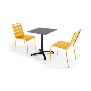 Oviala Business Set van donkere leisteen laminaat tuintafel en 2 gele stoelen - Oviala - geel Metaal 108182