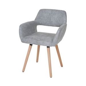 Mendler Eetkamerstoel HWC-A50 II, stoel keukenstoel, retro jaren 50 design ~ textiel, vintage betongrijs, lichte poten - grijs Massief hout 59100