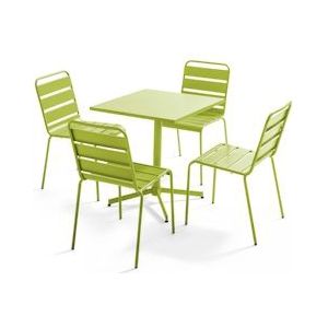 Oviala Business Vierkante tuintafel en 4 groene stoelen - Oviala - groen Staal 107888