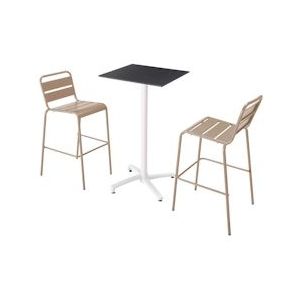 Oviala Business Set van hoge tafel in zwart laminaat en 2 hoge stoelen in taupe - grijs 110616
