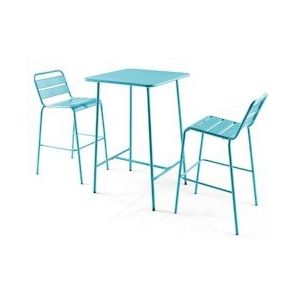Oviala Business Set van bartafel en 2 hoge stoelen in blauw metaal - Oviala - blauw Staal 105931