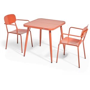 Oviala Business Set van tuintafel en 2 terracotta aluminium fauteuils - Oviala - rood Aluminium 108255