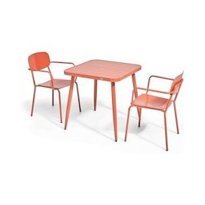 Oviala Business Set van tuintafel en 2 terracotta aluminium fauteuils - Oviala - rood Aluminium 108255