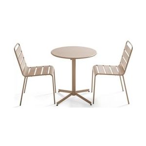 Oviala Business Ronde terrastafel en 2 taupe metalen stoelen - Oviala - grijs Staal 106892
