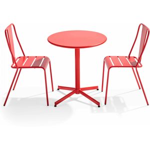 Oviala Business Ronde tafel en 2 terrasstoelen van rood metaal - Oviala - rood Staal 109490