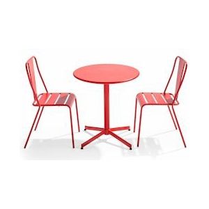Oviala Business Ronde tafel en 2 terrasstoelen van rood metaal - Oviala - rood Staal 109490