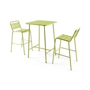Oviala Business Set van bartafel en 2 hoge stoelen in groen metaal - Oviala - groen Staal 105932