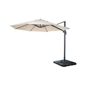 Mendler Zweefparasol HWC-A96, parasol, rond Ø 3m polyester aluminium/staal 23kg ~ crème met voet, draaibaar - beige Textiel 138535+31831+122472