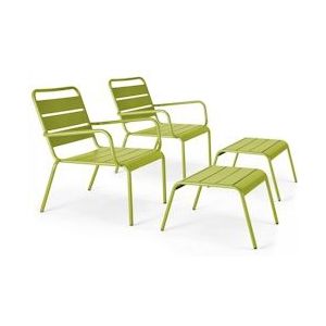 Oviala Business Set van 2 groene metalen relaxfauteuils met voetensteun - groen Staal 107089