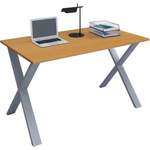 VCM Houten Bureau Computertafel Werkbureau Kantoormeubilair Lona X Zilver (Beuken|H. 76 x B. 110 x D. 80 cm) - 4051814379543