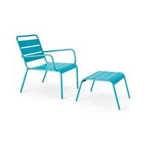 Oviala Business Blauw metalen fauteuil en voetensteun - blauw Staal 104236