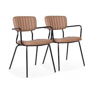 Oviala Business Set van 2 stoelen met armleuningen van lichtbruin gecoat textiel - bruin Textiel 108247