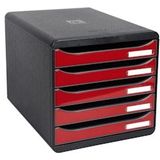 Exacompta 3097218D 1x BIG-BOX PLUS ladenbox met 5 laden voor A4+ documenten, Iderama, zwart-karmijnrood glanzend - rood Synthetisch materiaal 3097218D