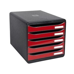 Exacompta 3097218D 1x BIG-BOX PLUS ladenbox met 5 laden voor A4+ documenten, Iderama, zwart-karmijnrood glanzend - rood Synthetisch materiaal 3097218D