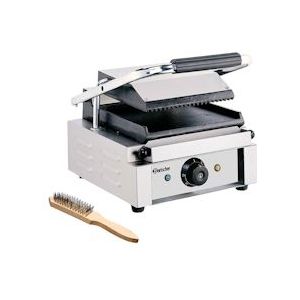 Bartscher Contactgrill 1800 1GR | Geribbeld/Glad | 1.8kW | Grillplaten Gietijzer/Geëmailleerd | 290x395x210(h)mm - Roestvrij staal A150668