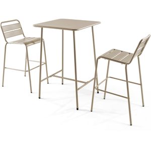 Oviala Business Bartafel en 2 hoge stoelen in taupe metaal - Oviala - grijs Staal 105933