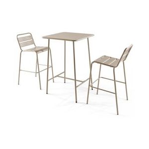 Oviala Business Bartafel en 2 hoge stoelen in taupe metaal - Oviala - grijs Staal 105933