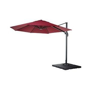 Mendler Zweefparasol HWC-A96, parasol, rond Ø 3,5m polyester aluminium/staal 26kg ~ bordeaux met voet, draaibaar - rood Textiel 138549+35661+122472