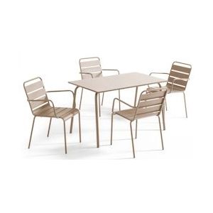 Oviala Business Terrastafel en 4 fauteuils in taupe metaal - Oviala - grijs Staal 106020