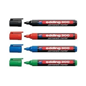 edding permanent marker 300, blister met 4 stuks in geassorteerde kleuren - 4004764781225