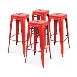 Oviala Business Set van 4 mat rode metalen barkrukken - rood Staal 105790