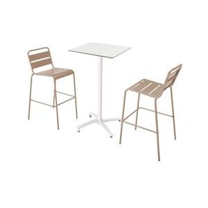 Oviala Business Terrazzo laminaat hoge tafel en 2 taupe stoelen set - grijs 110548