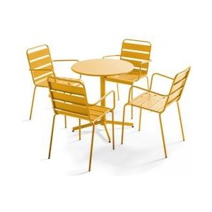 Oviala Business Tuintafel en 4 gele metalen fauteuils - Oviala - geel Staal 105416