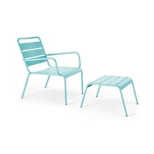 Oviala Business Turquoise metalen fauteuil en voetensteun - blauw Staal 109292