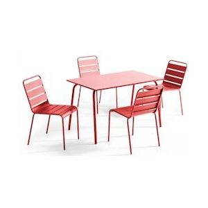 Oviala Business Set van 4 rode stoelen en metalen terrastafel - rood Metaal 109220