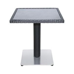 METRO Professional Eettafel Barbados, aluminium/ PE-rotan, 70 x 70 x 75 cm, DPC-tafelblad met steenmotief, weerbestendig, in hoogte verstelbaar, zwart - zwart Kunststof 378535